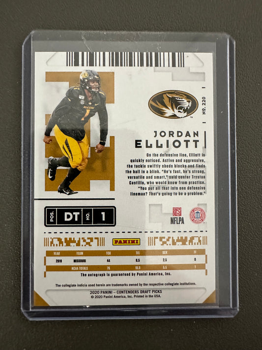 2020 Contenders Draft Picks Jordan Elliott College Ticket RC Rookie Auto #220