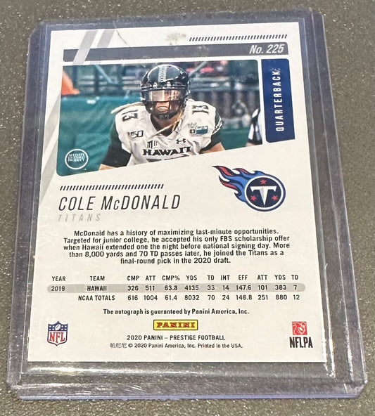2020 Panini Prestige Xtra Points Auto Cole McDonald RC Hawaii Titans