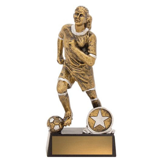 Football Action Female Trophy Antique Gold 3 sizes