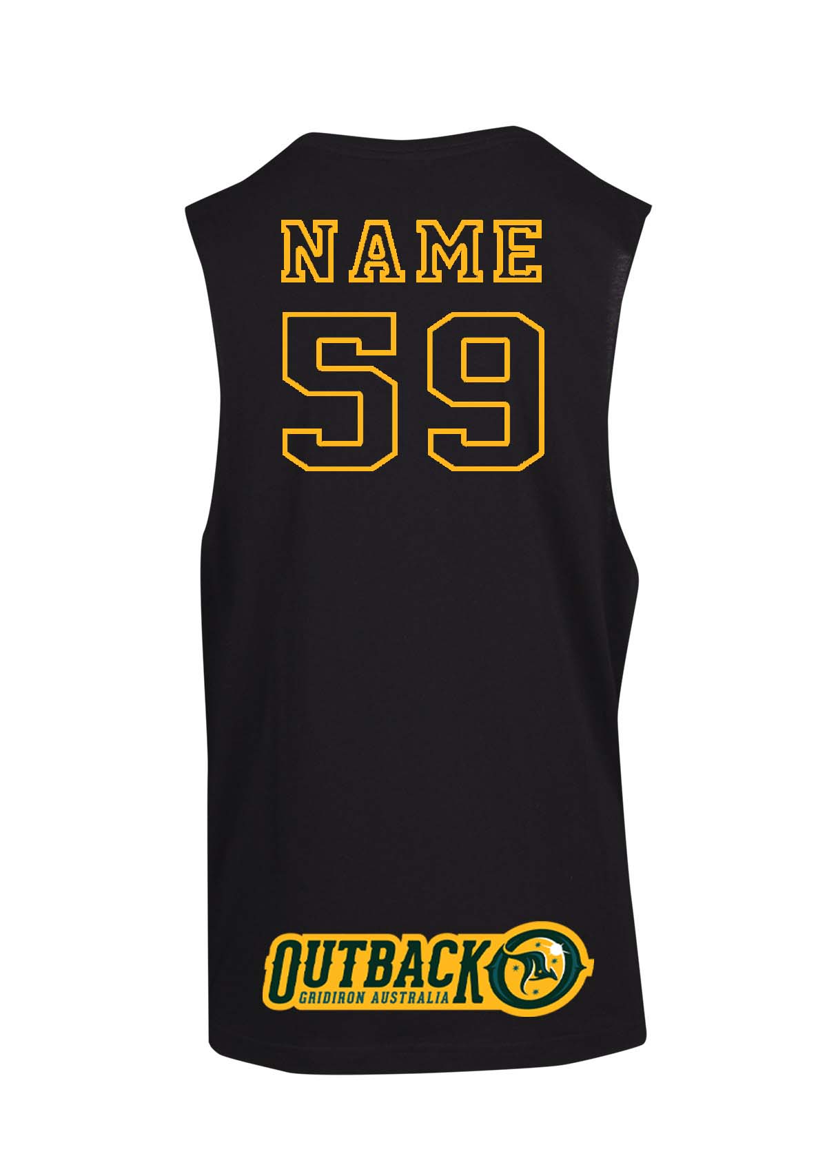 Outback Muscle T Double sided with name and number