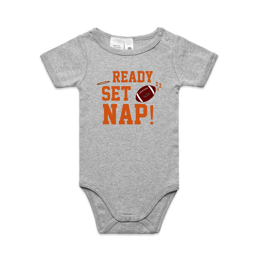 Curtin Saints baby one piece Ready Set Nap
