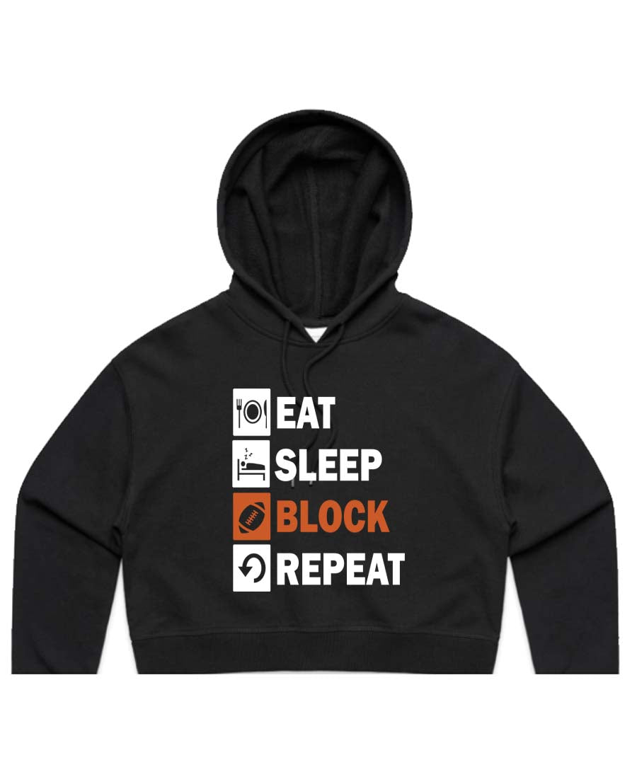 Eat Sleep Block Repeat Ladies Cropped Hoodie