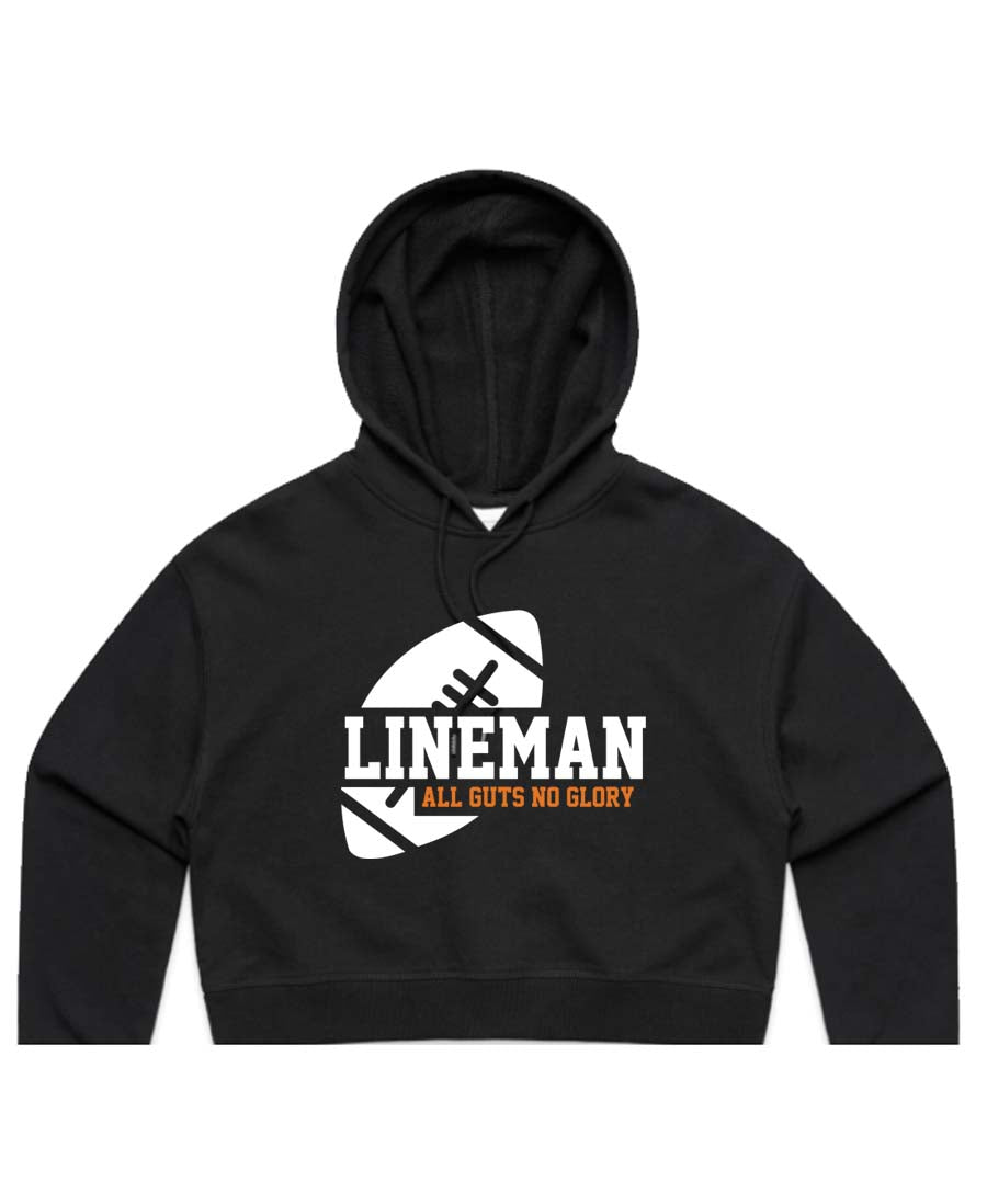 Lineman all guts no glory Ladies Cropped Hoodie