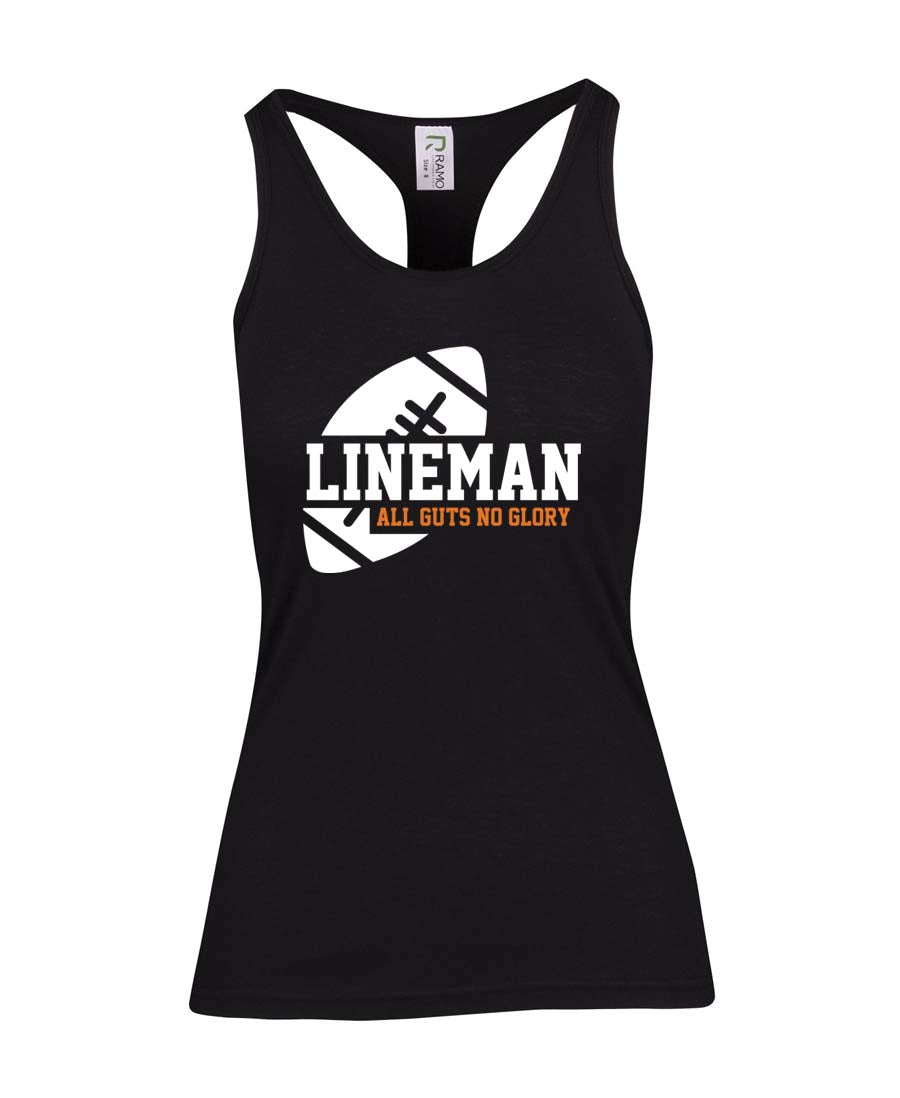 Lineman all guts no glory Ladies T-Back Top