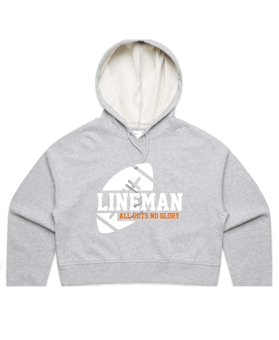 Lineman all guts no glory Ladies Cropped Hoodie