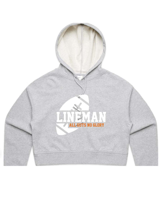 Lineman all guts no glory Ladies Cropped Hoodie