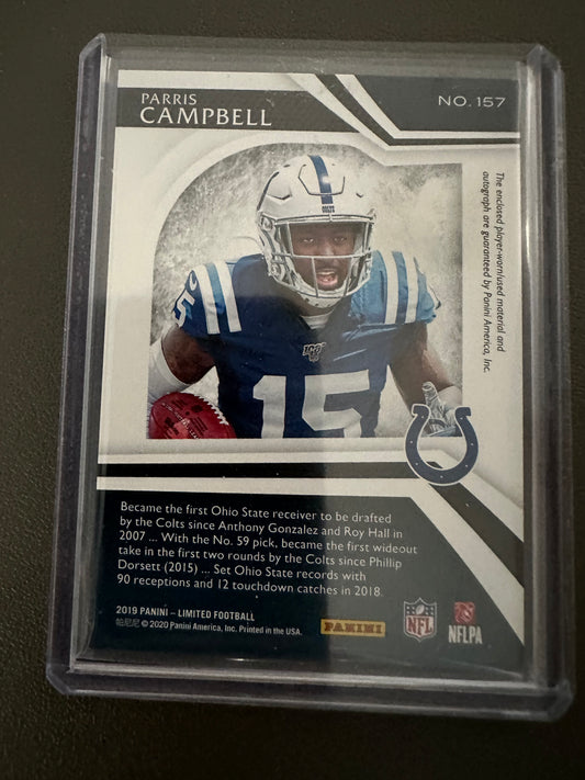 2019 Limited Parris Campbell Rookie Patch Auto # 07/99 RPA SP #157 RC Indy Colts