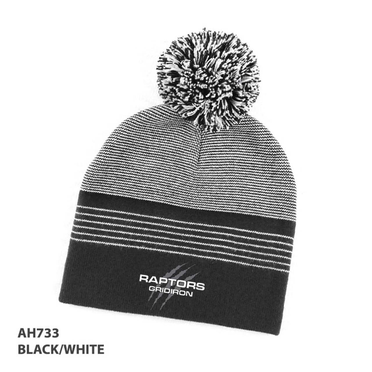 Raptors Gridiron Logo stripped Pom Pom beanie