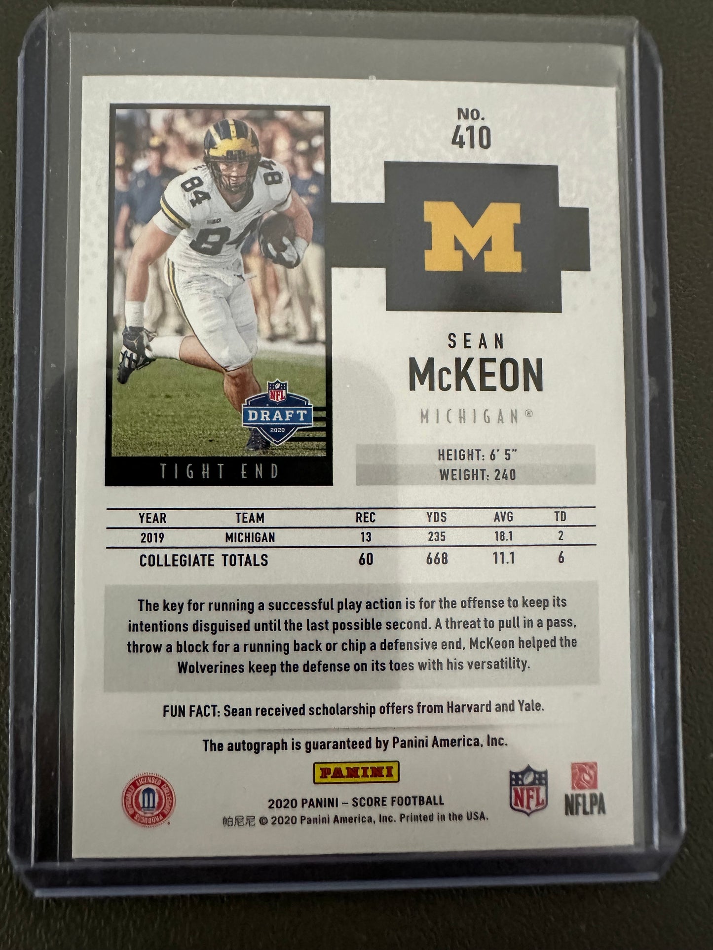 2020 Score RC Sean McKeon Auto