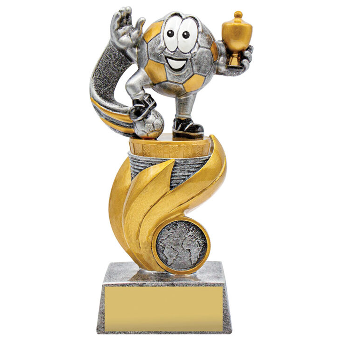 Football Character Flame Trophy Antique Silver 3 sizes