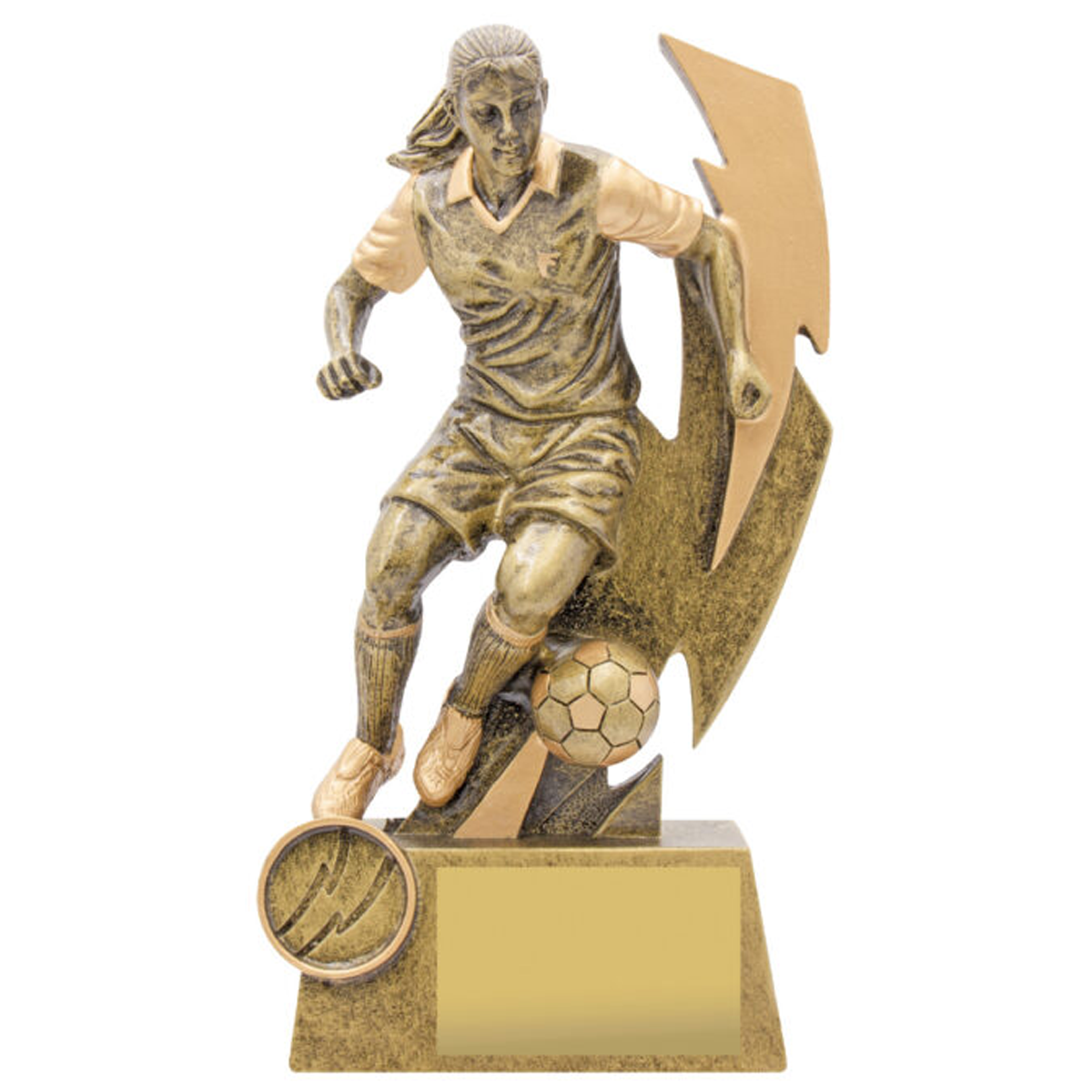 Football Shazam Female Trophy Antique Gold 5 Sizes