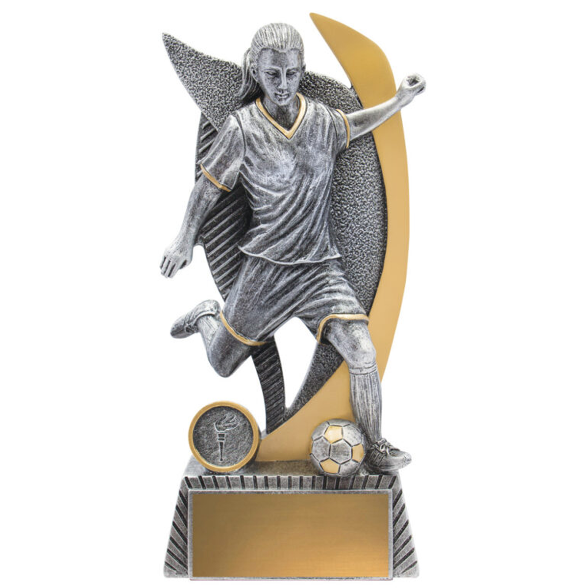 Football Warrior Female Trophy Antique Silver 4 Sizes