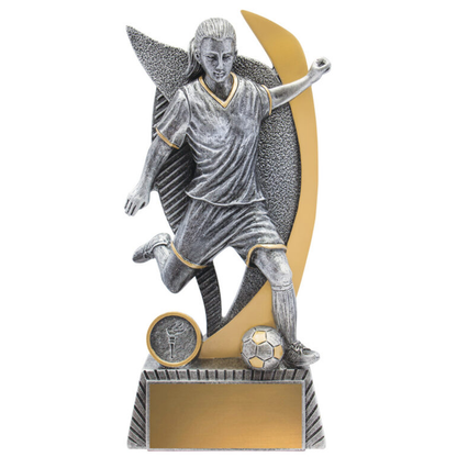 Football Warrior Female Trophy Antique Silver 4 Sizes