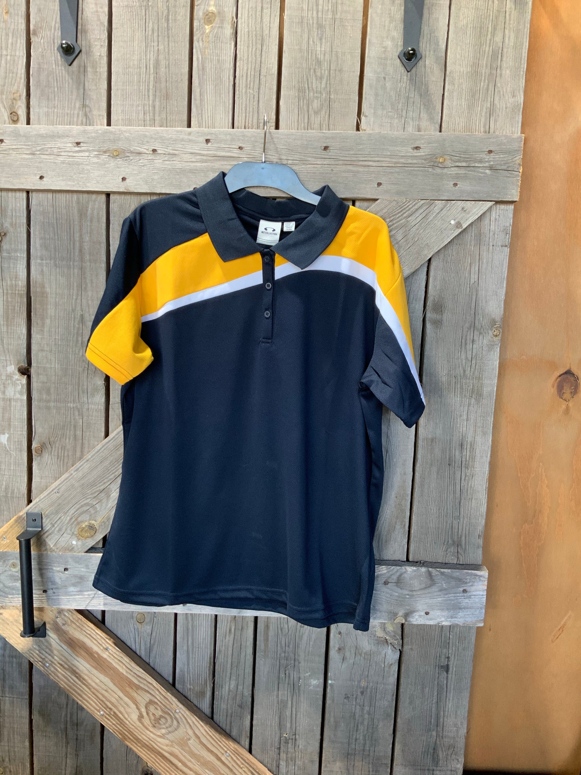 Biz collection ladies navy and yellow polo