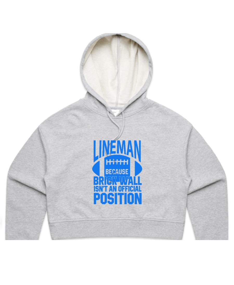 Lineman because brick wall isn't an official position Ladies Cropped Hoodie